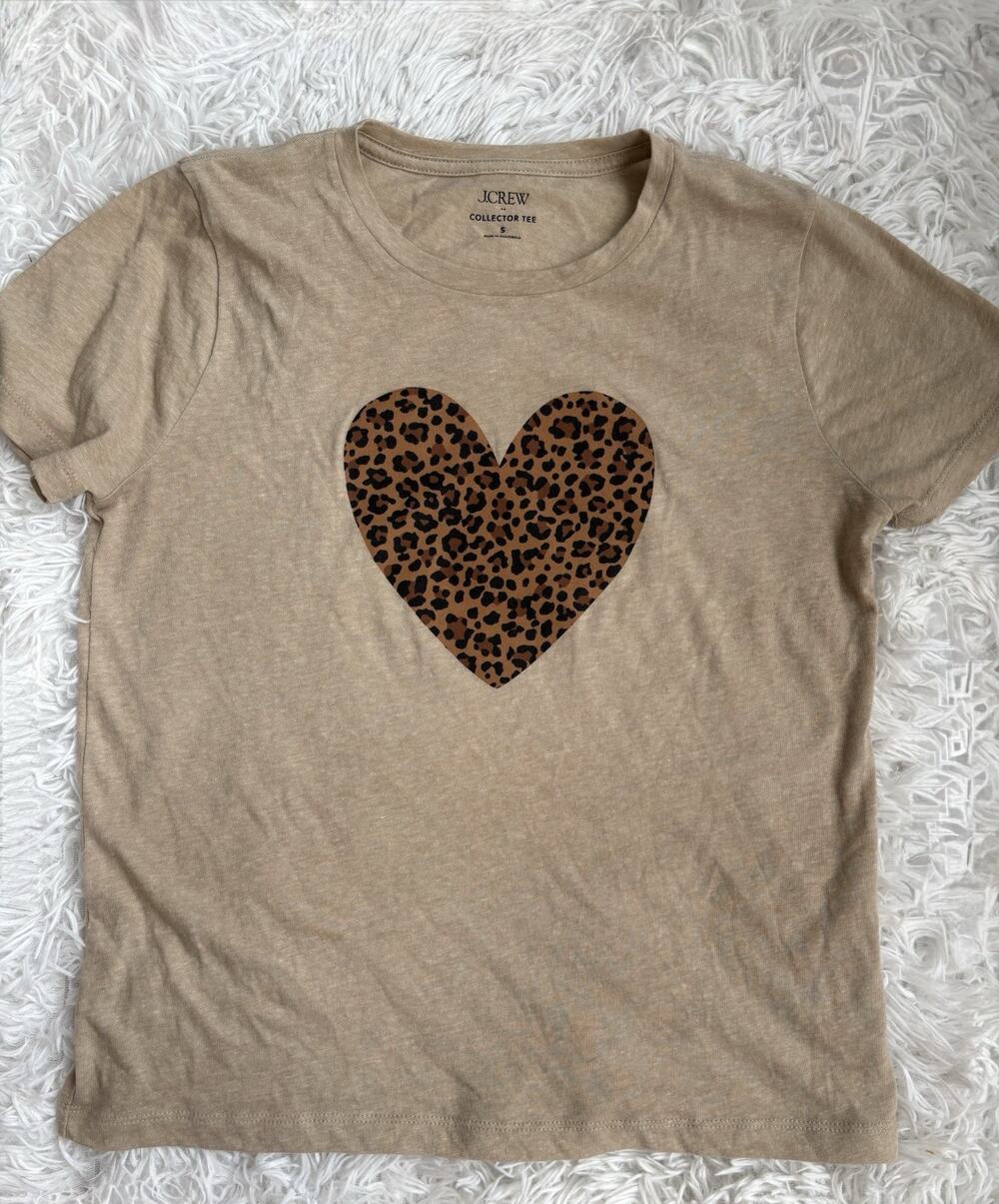 J. Crew S “Collector Tee” Women’s Leopard Heart Tan Tee. Adorable, **Nt Desc*